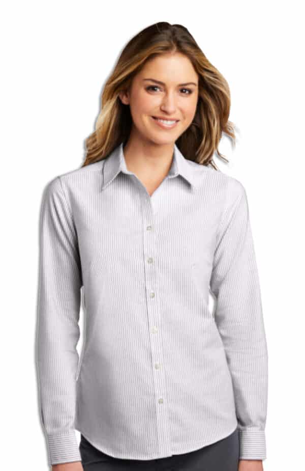 Women's SuperPro Oxford Stripe Shirt-Black-White