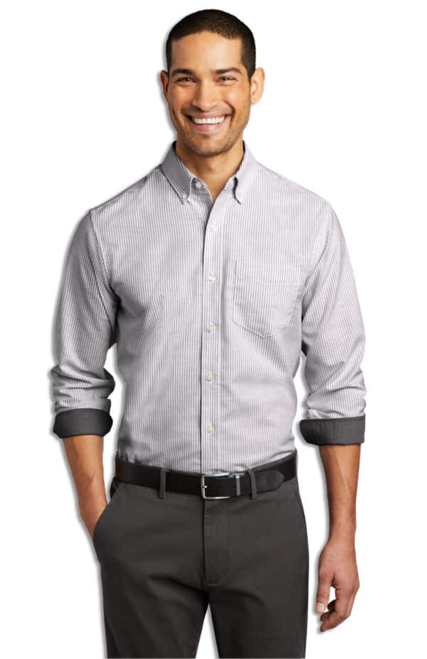 Men's SuperPro Oxford Stripe Shirt-Black-White