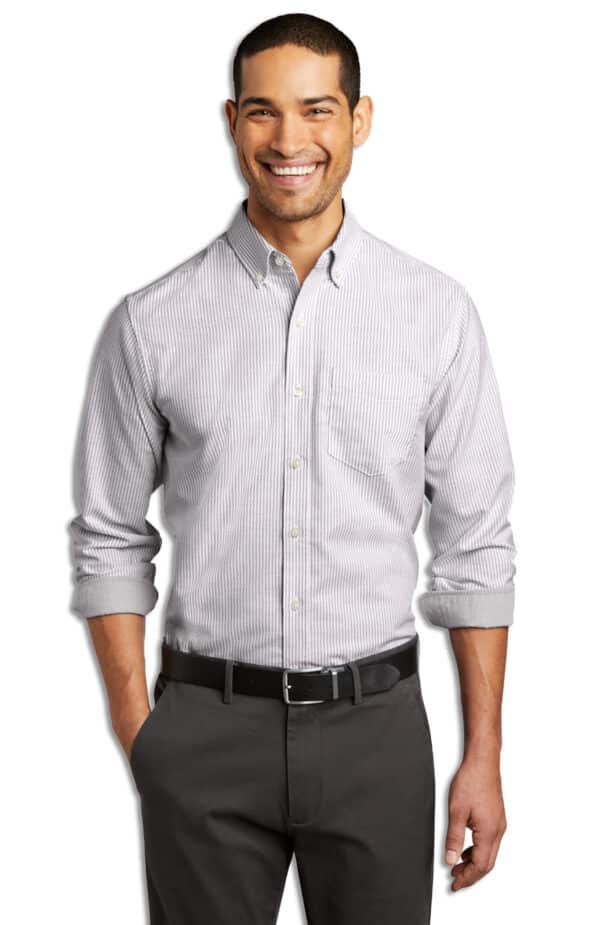 Men's SuperPro Oxford Stripe Shirt-Gusty Grey-White