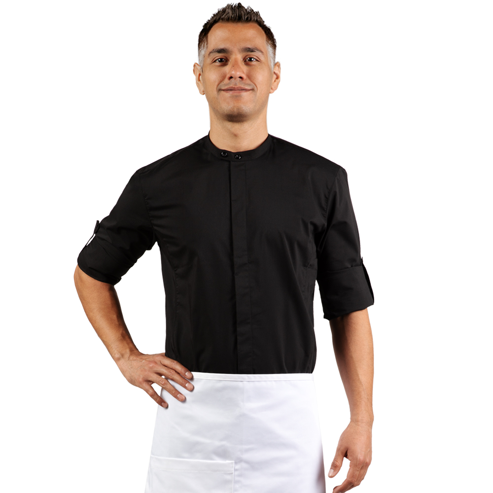 HEU_BandedCollar_black Men's Rolled Sleeve