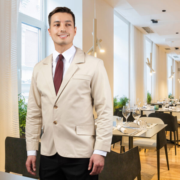 JAC3010-Light Khaki-Two Button Notch Collar Server Jacket