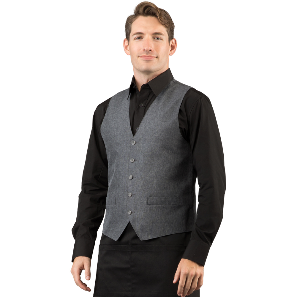 VES1311-Heather Charcoal Bistro Vest _Model Angle