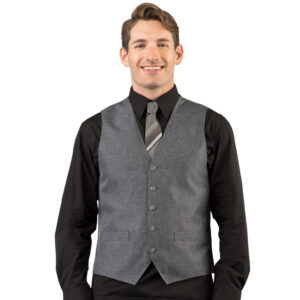 VES1311-Heather Charcoal Bistro Vest_Model Front