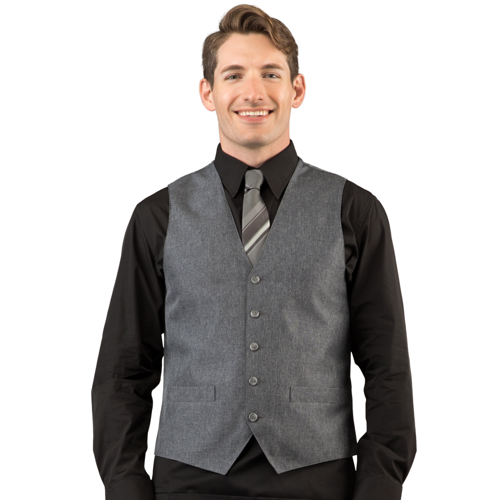 VES1311-Heather Charcoal Bistro Vest_Model Front