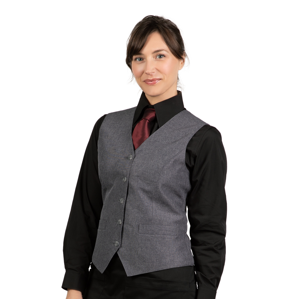 VES1312-Heather Charcoal Women's Bistro Vest_ModelAngle