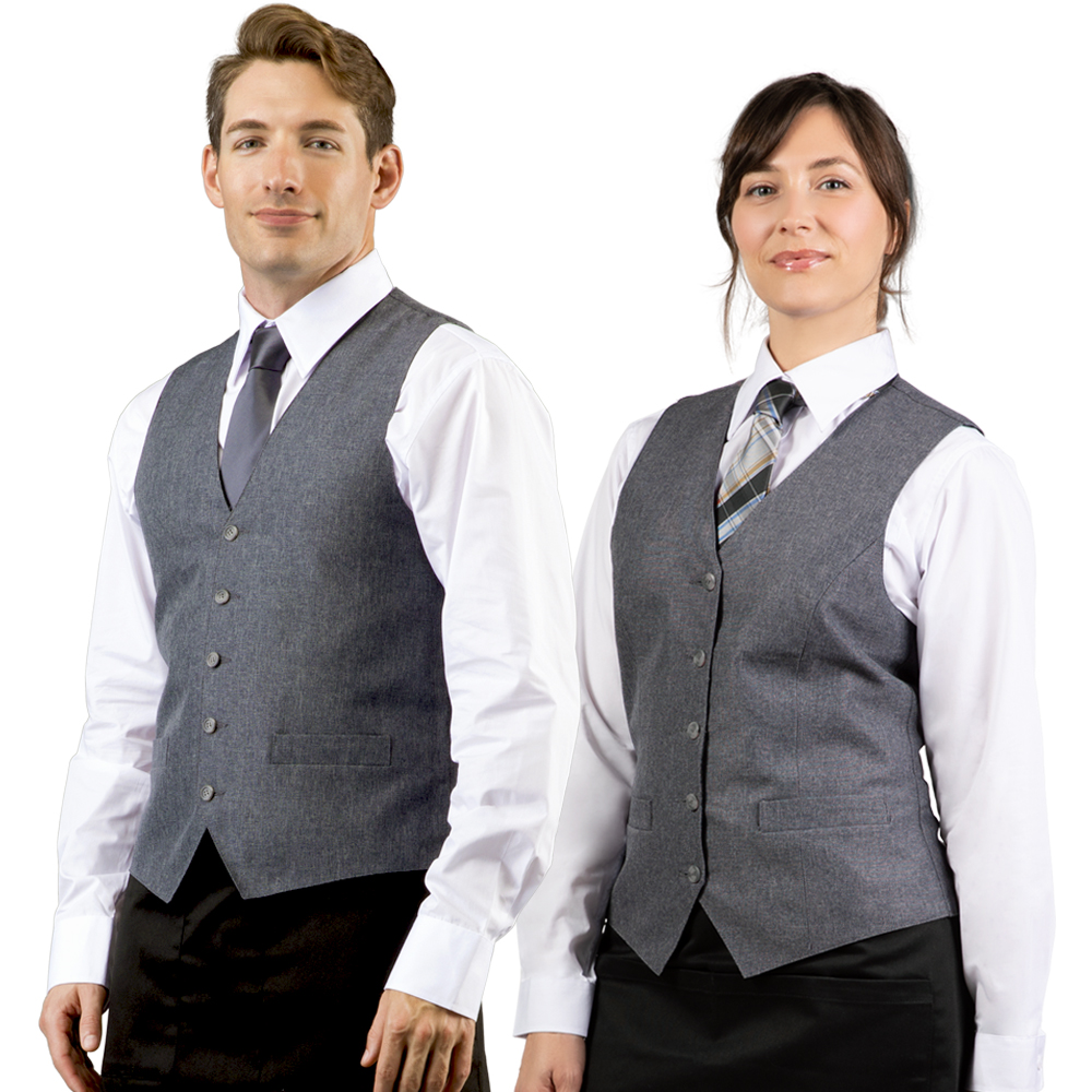 VES1311-VES1312 Men's and Women's Heather Charcoal Bistro Vest-Model Front