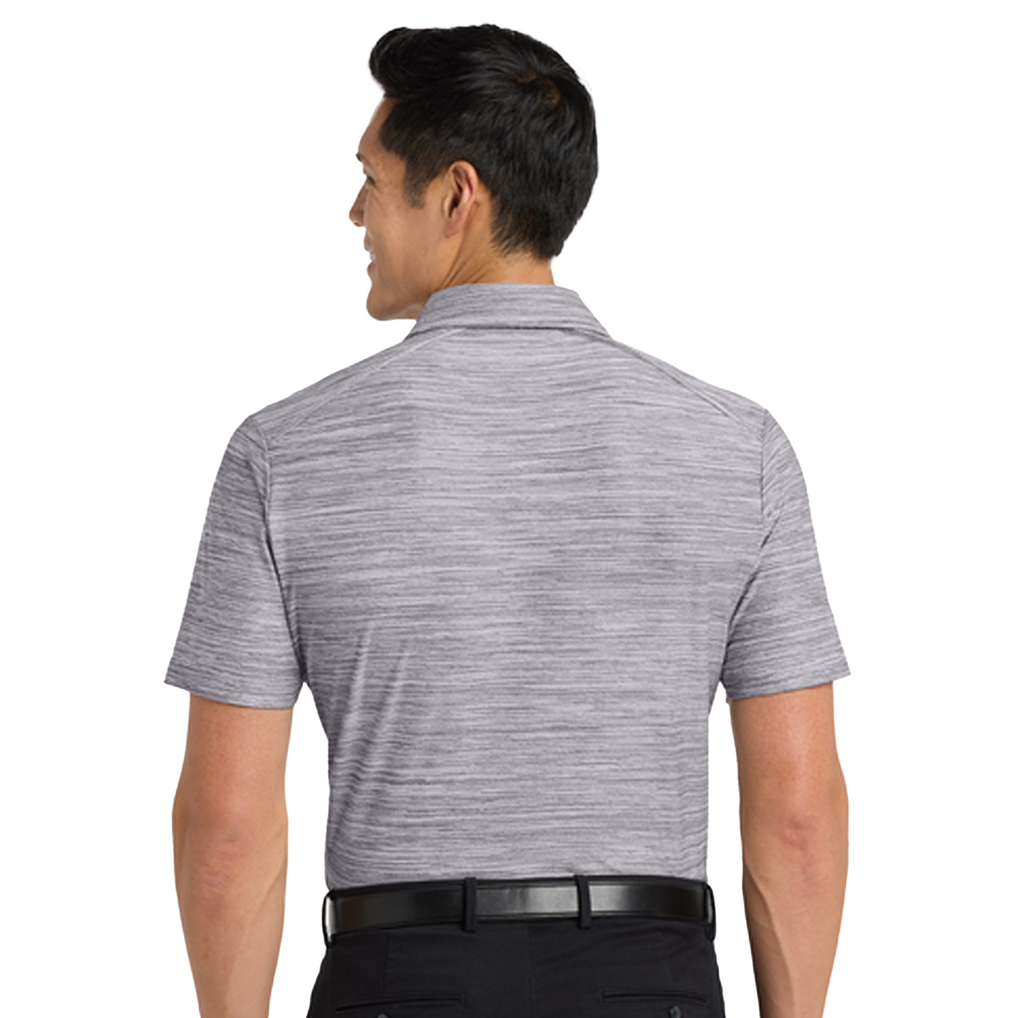 SHIK583_back_graphite_white_Stretch Heather Polo