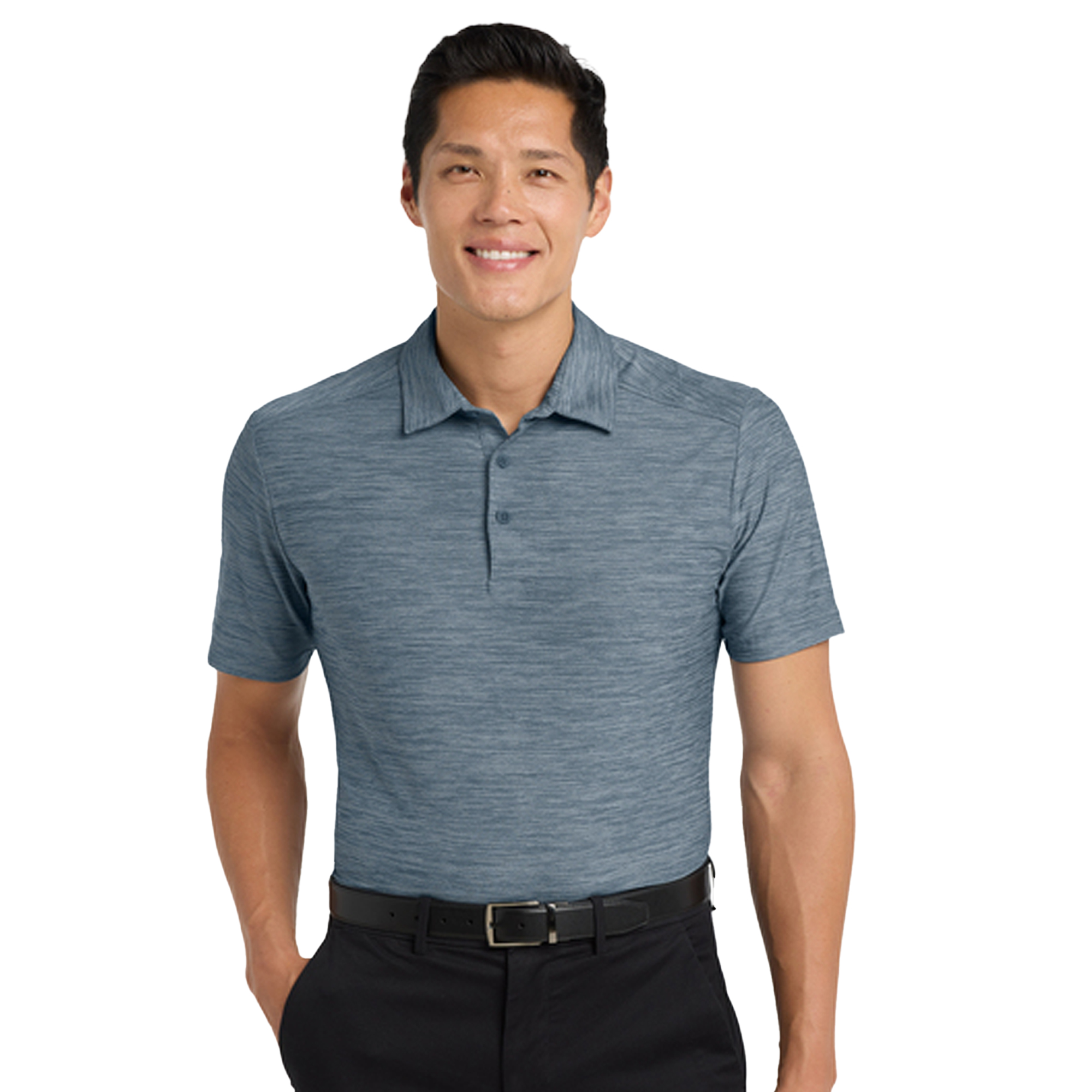 SHIK583_front_blue_grey_Stretch Heather Polo