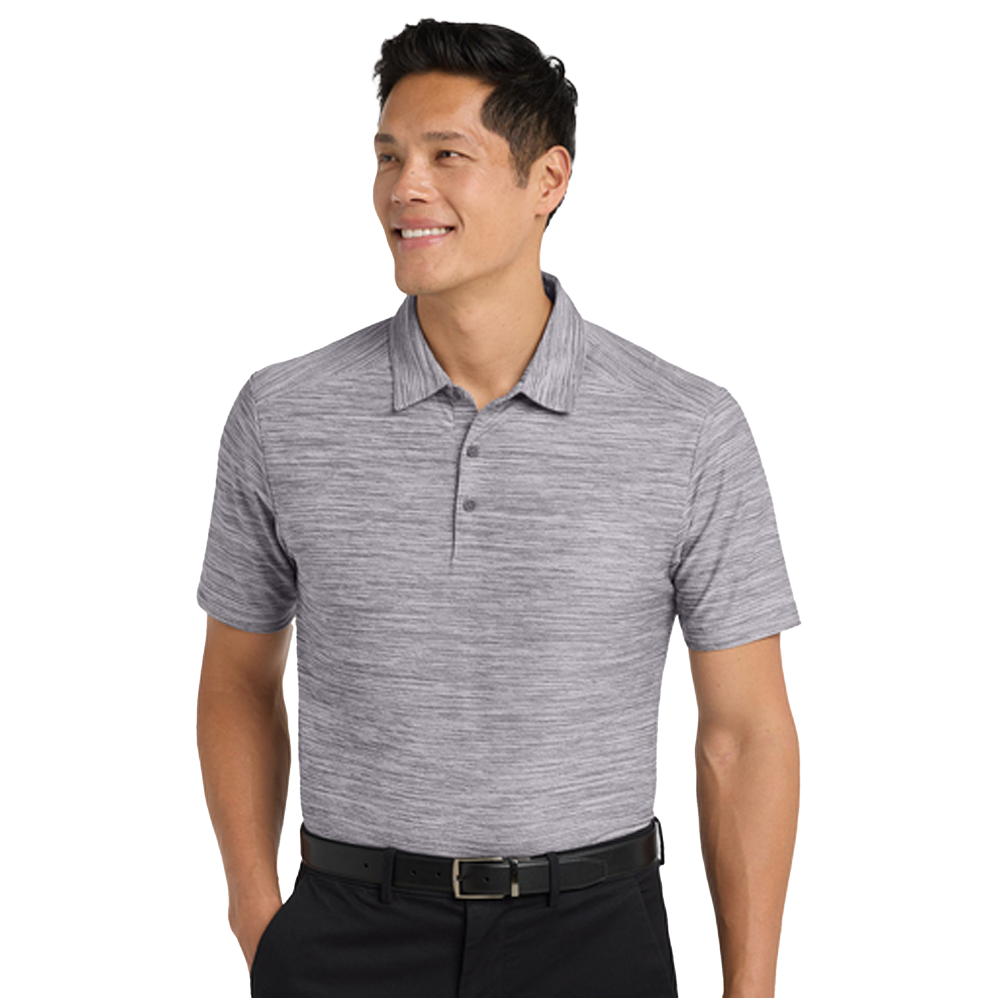 SHIK583_front_graphite_white_Men's Stretch Heather Polo