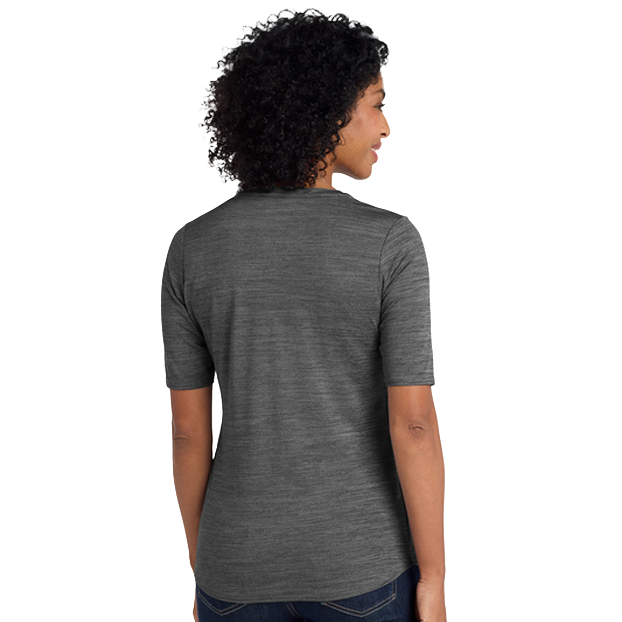 SHILK583_Women's Stretch Heather Open Neck Top_back_black_grey
