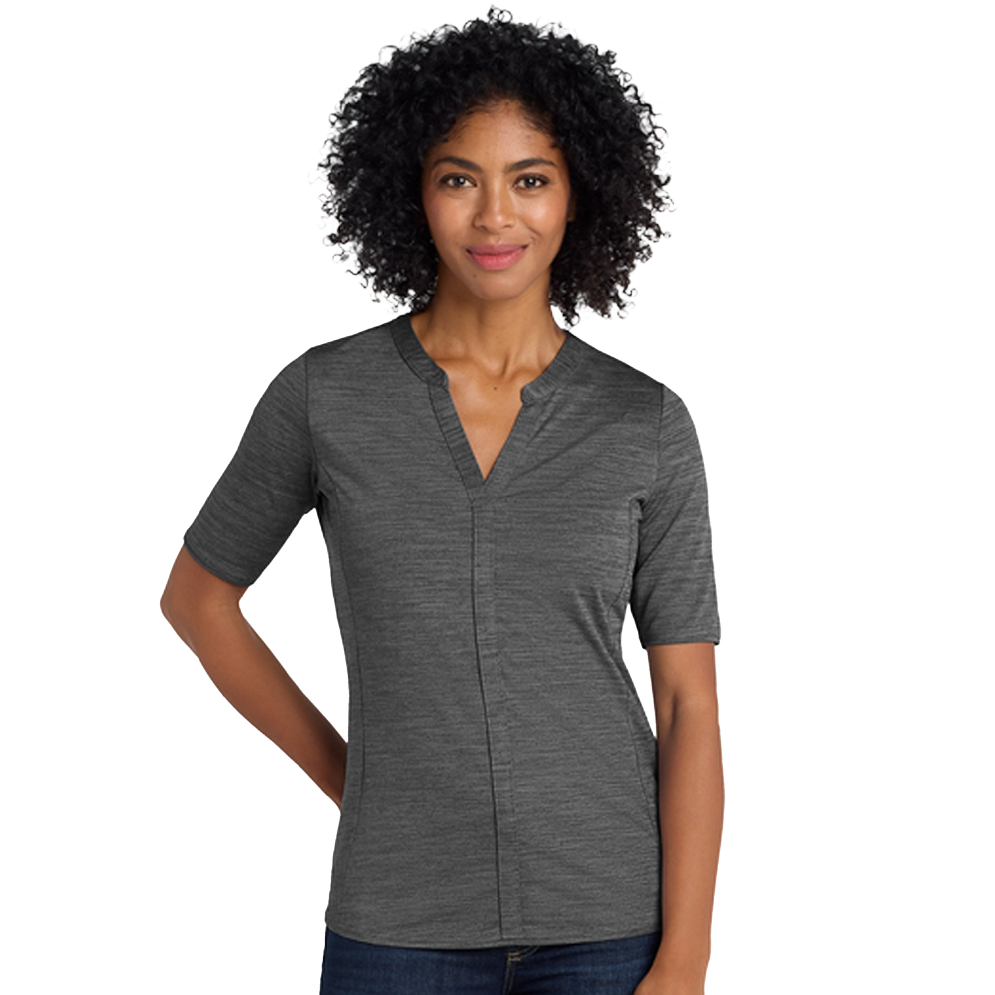 SHILK583_Women's Stretch Heather Open Neck Top