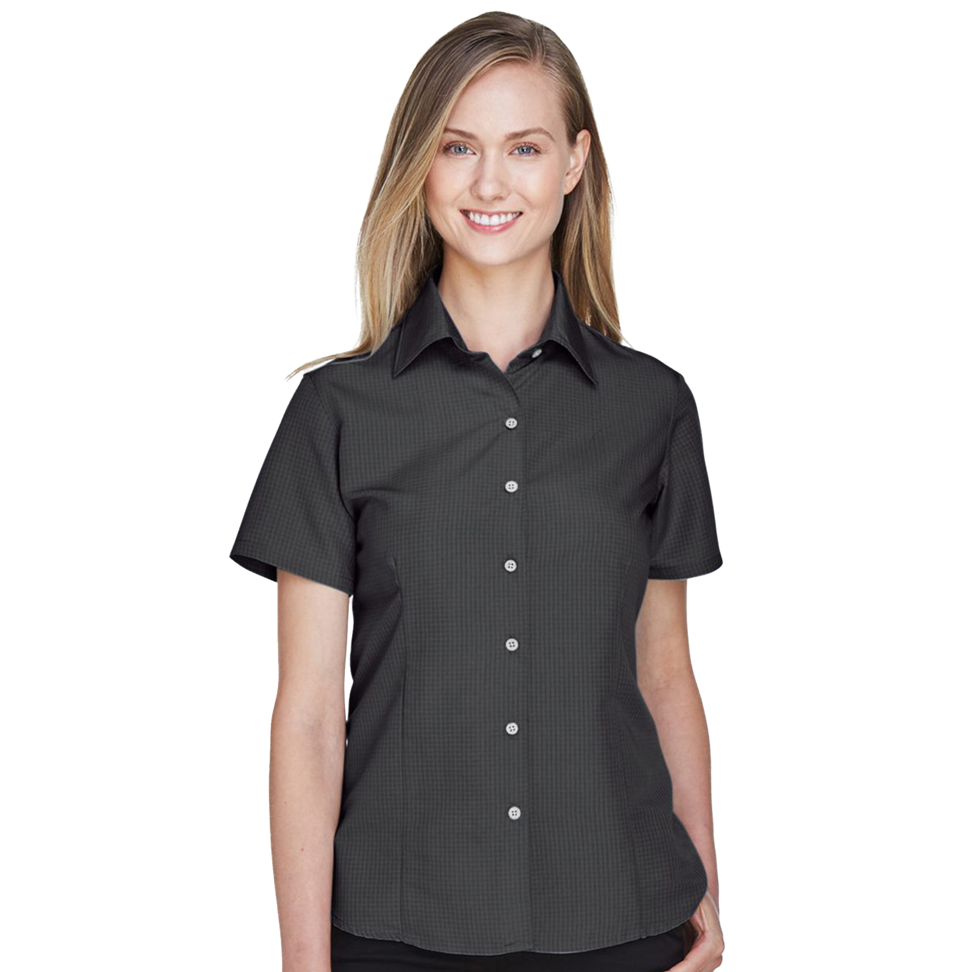 SHIM560W_Women's Barbados Textured Camp Shirt-Blk