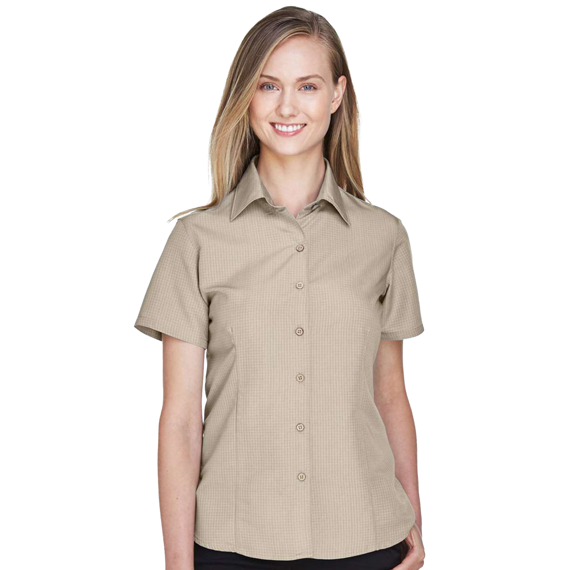 SHIM560W_Women's Barbados Textured Camp Shirt-Khaki