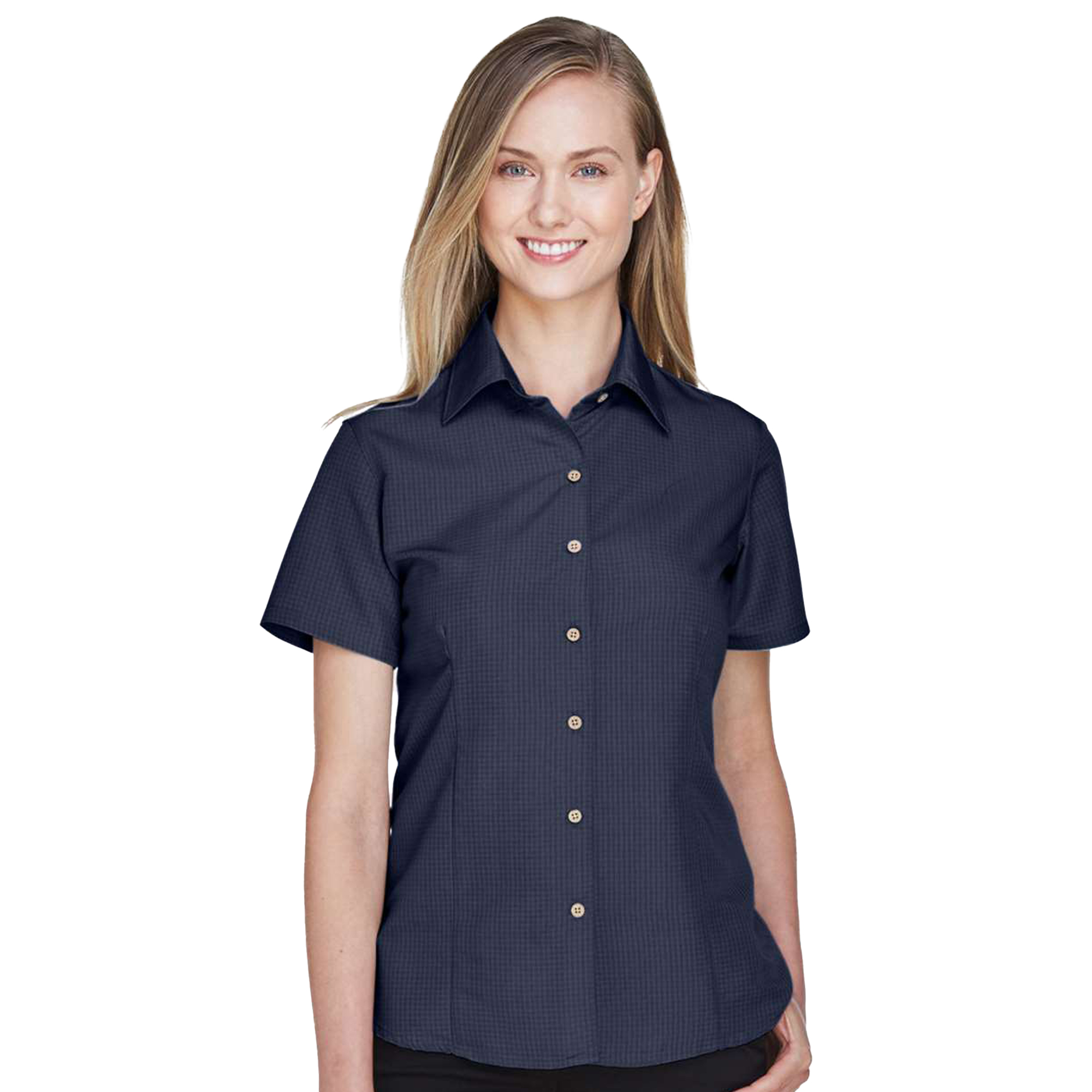 SHIM560W_Women's Barbados Textured Camp Shirt-navy