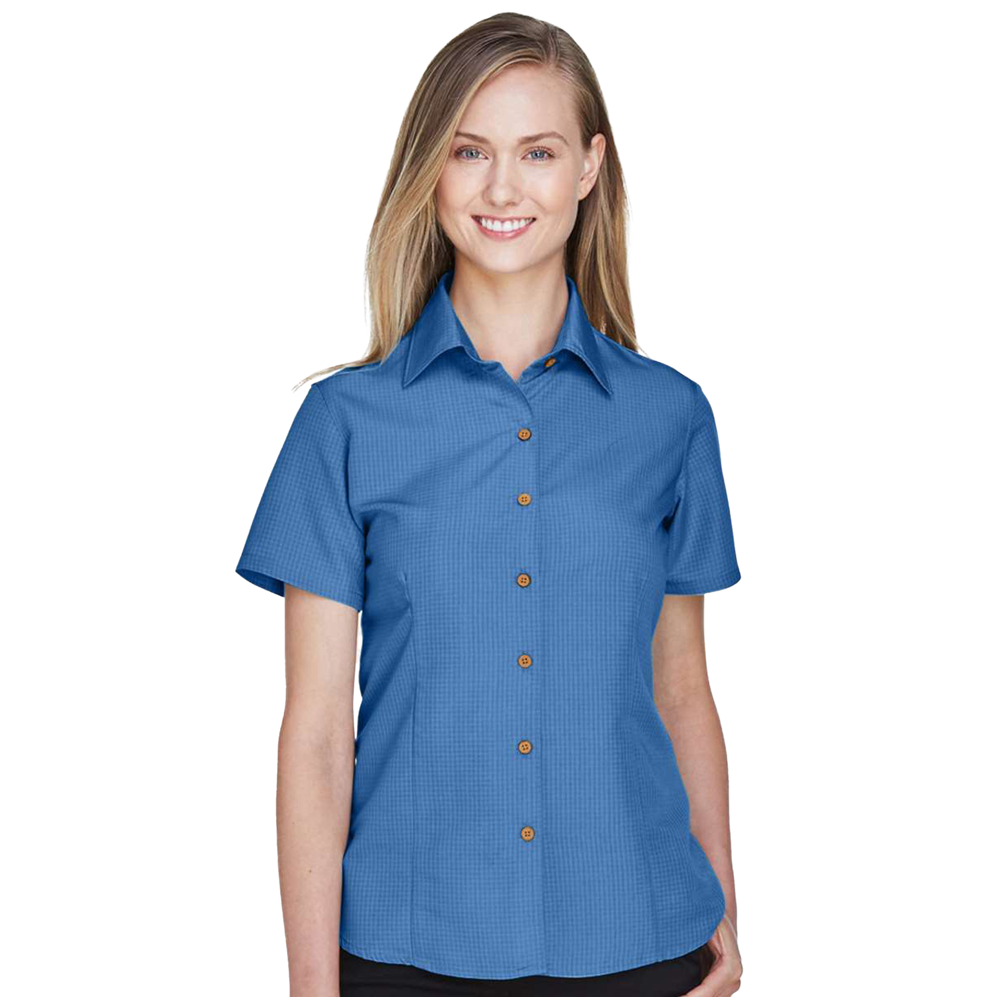 SHIM560W_Women's Barbados Textured Camp Shirt-poolblue