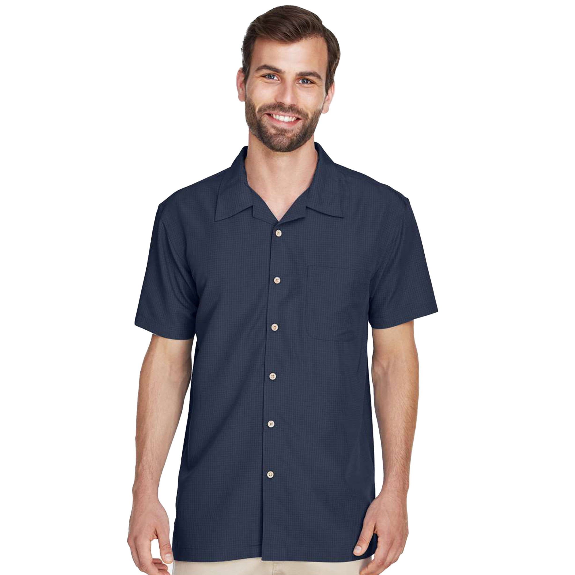 SHIM560_Barbados Textured Camp Shirt-navy