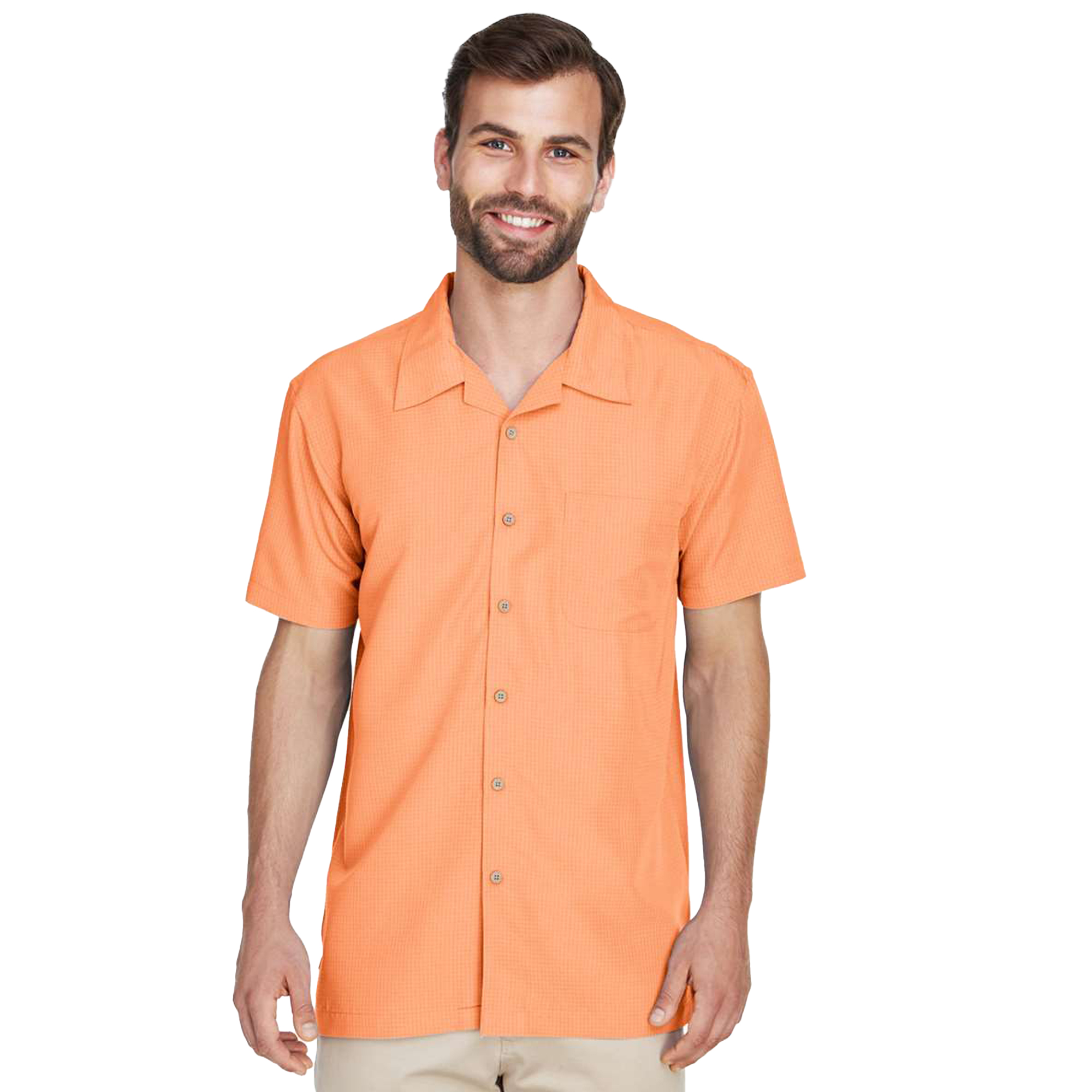 SHIM560_Barbados Textured Camp Shirt-nectarine