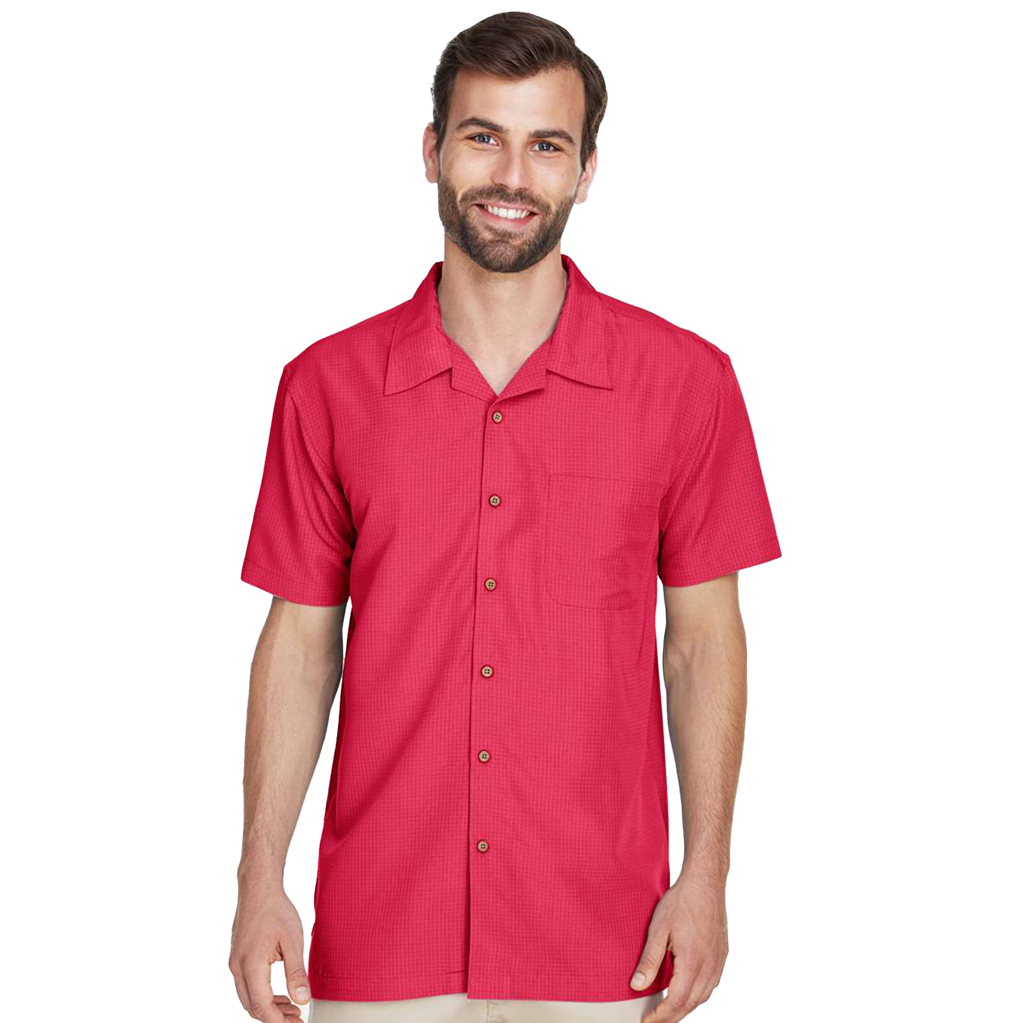 SHIM560_Barbados Textured Camp Shirt-parrotred