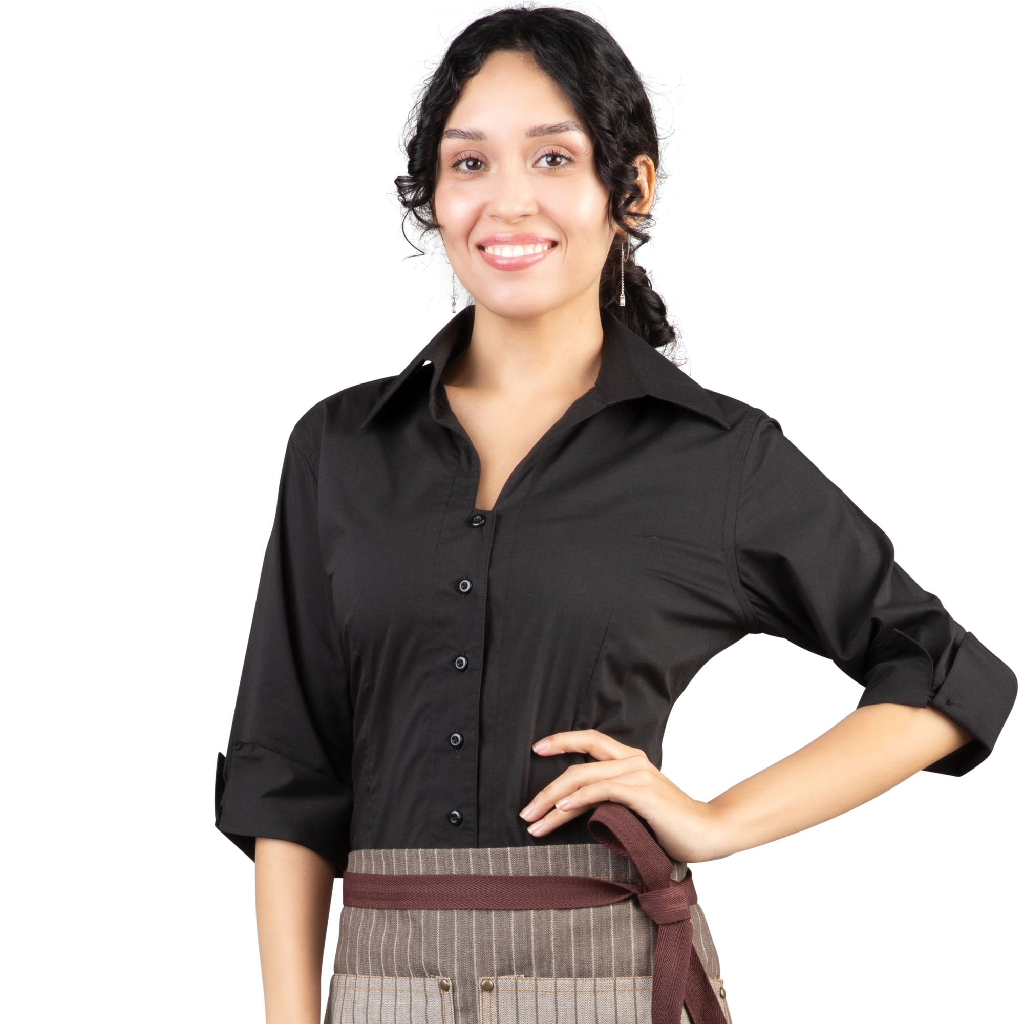 SHI1204_3/4 Sleeve_Open Collar_Women's Blouse_Black