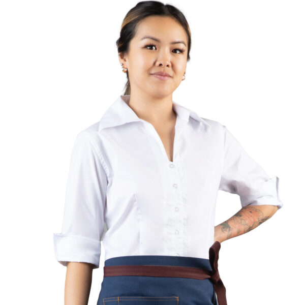 green emerald velvet dress Ladies V-Neck 3/4 Sleeve Form Fitted Dress Shirt – Prodigy Uniforms main image 1