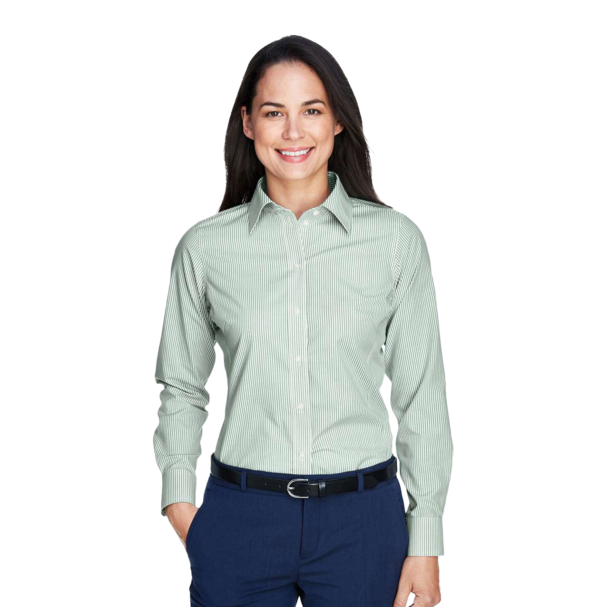 SHID645W_Women's_Banker_Stripe_Shirt-Dill_front