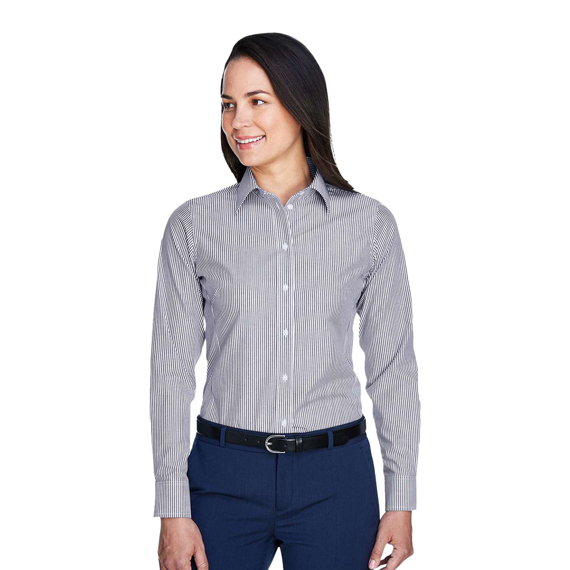 SHID645W_Women's_Banker_Stripe_Shirt-NavyBlue
