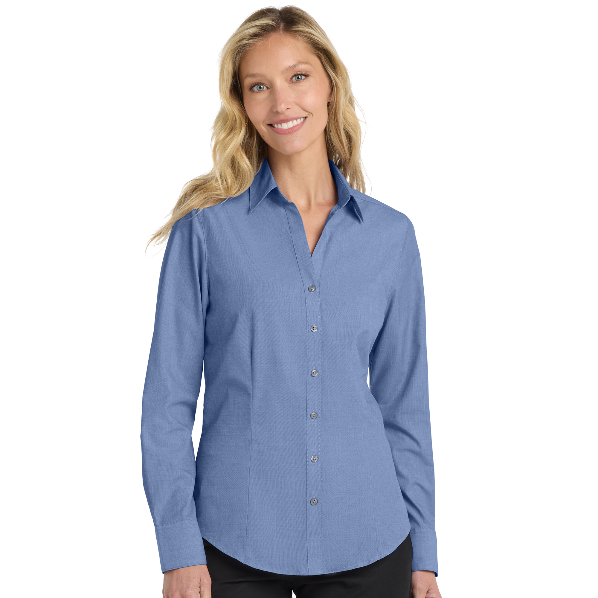 SHIL640_Women's_CrossHatch_Easy_Care_Shirt-Chambray