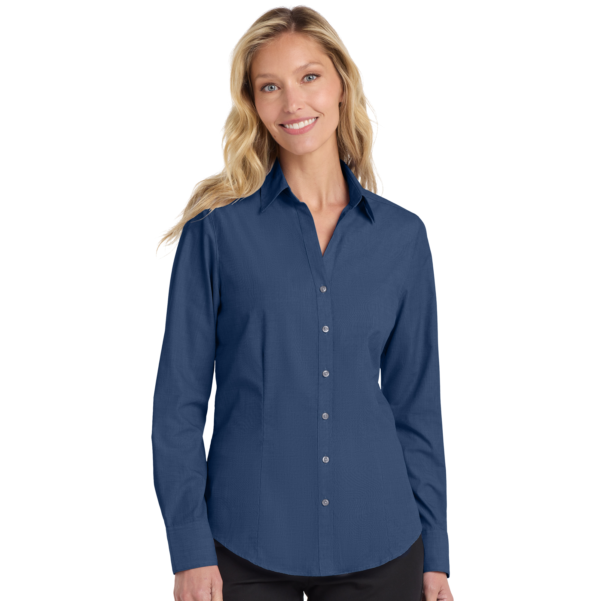 SHIL640_Women's_CrossHatch_Easy_Care_Shirt-DeepBlue
