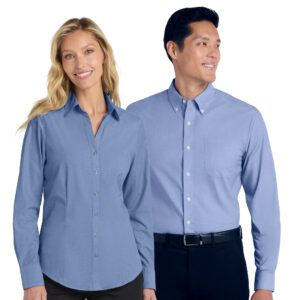 SHIL640_SHIS640_Men's_and_Women's_Crosshatch_Easy_Care_Shirt-Chambray_Blue