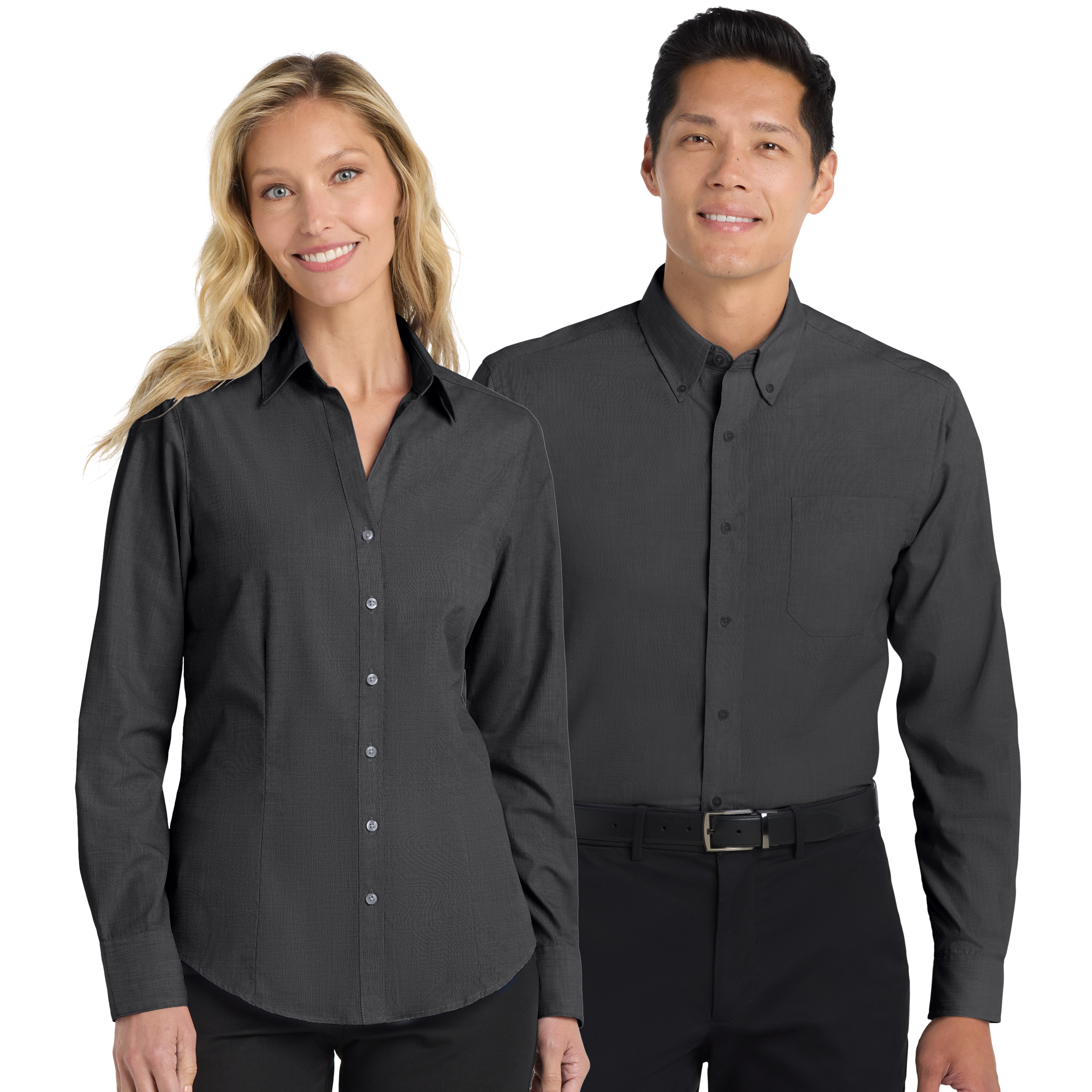 SHIL640_SHIS640_Men's_and_Women's_Crosshatch_Easy_Care_Shirt-SoftBlack