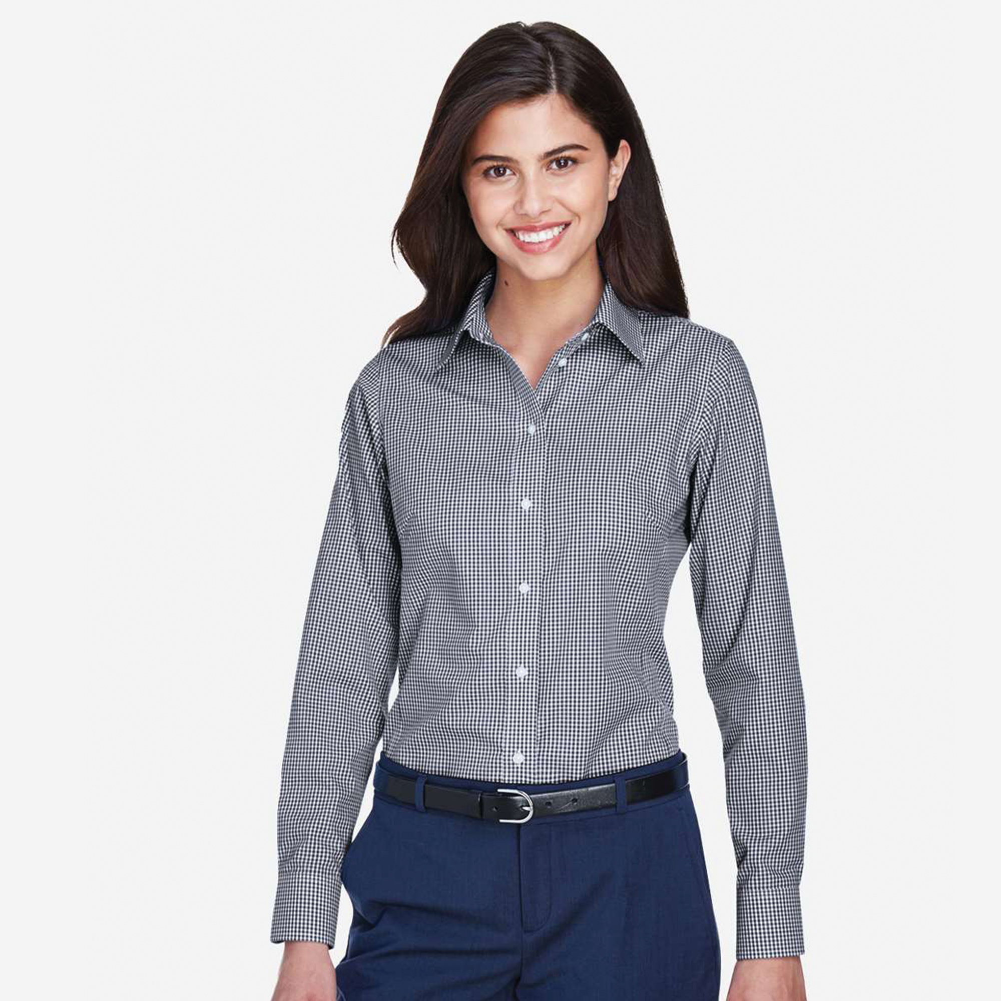 SHID640W_Women's_Gingham_Shirt-Navy