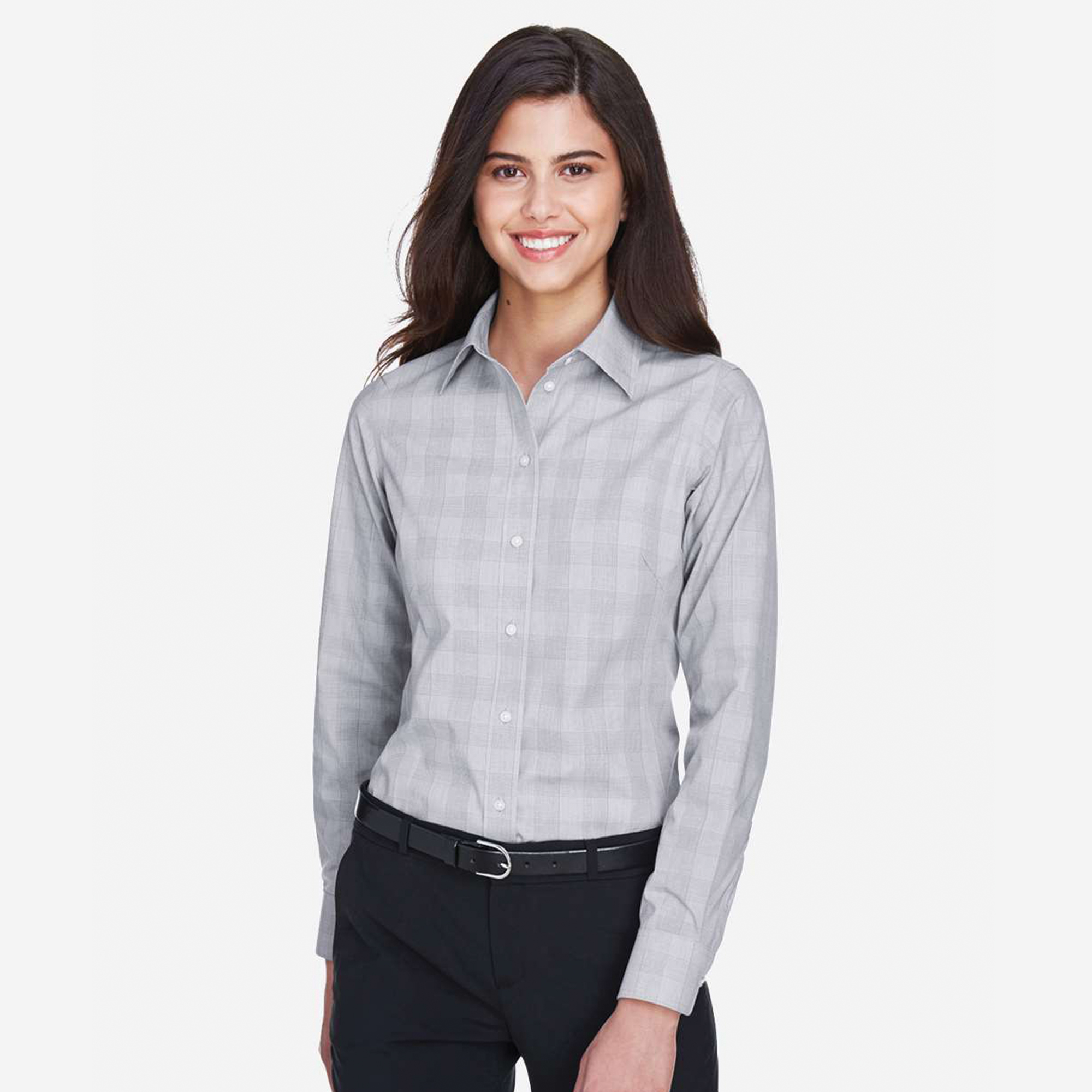 SHIDG520W_Women's_Glen_Plaid_Shirt-White_LtGraphite