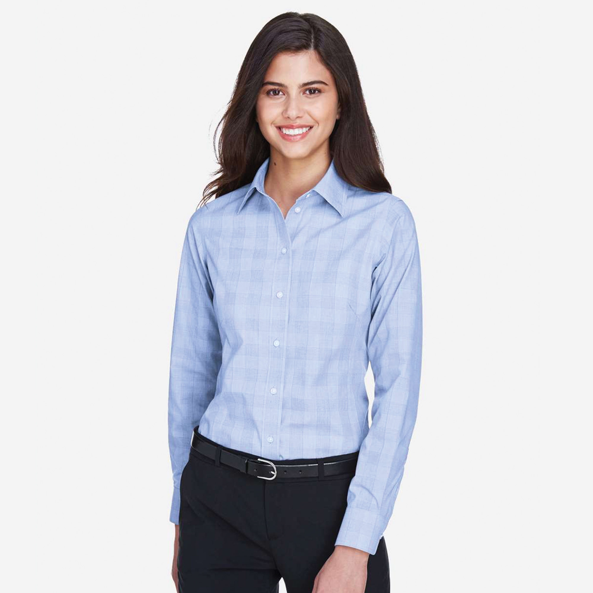 SHIDG520W_Women's_Glen_Plaid_Shirt-White_FrenchBlue