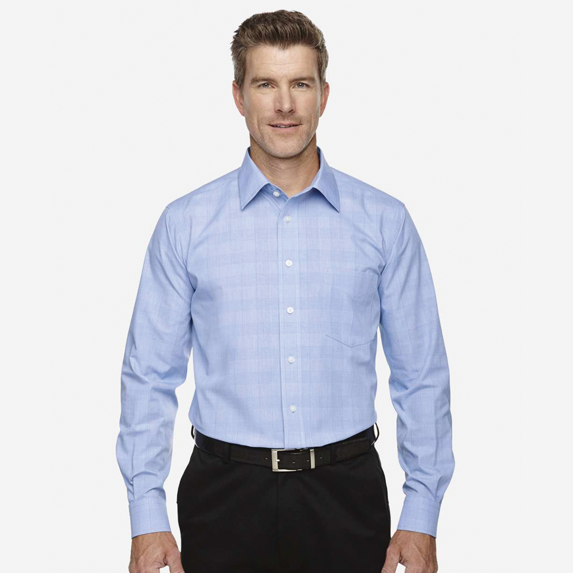 SHIDG520_Men's_Glen_Plaid_Shirt-White_FrenchBlue