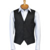 Mannequin wearing a white dress shirt and a black waistcoat with long tails on display.