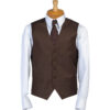Mannequin wearing white shirt, brown waistcoat, and striped brown tie; neutral white background.