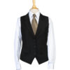Mannequin torso wearing a white dress shirt with a black waistcoat and a beige patterned tie
