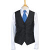 Mannequin torso wearing a white dress shirt with a navy dotted waistcoat and a blue tie, product shot