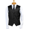 Mannequin torso wearing a white dress shirt with a black pinstripe waistcoat and black tie, on a white background