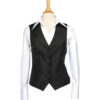 Mannequin torso wearing a white dress shirt with a black waistcoat vest and pointed front hem, front view