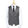 Mannequin torso in a white dress shirt, gray pinstripe vest, and black tie, headless on a wooden stand