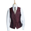 Mannequin torso wearing a white dress shirt, burgundy vest, and patterned tie, without a head against a white background.
