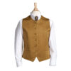 Mannequin torso wearing a tan vest over a white shirt with a patterned tie, displayed against a white background.