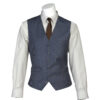 Mannequin torso wearing a white dress shirt with a blue pinstripe waistcoat and brown tie, no head visible.