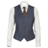 Mannequin wearing a white dress shirt with a brown tie and a navy pinstripe waistcoat (vest).